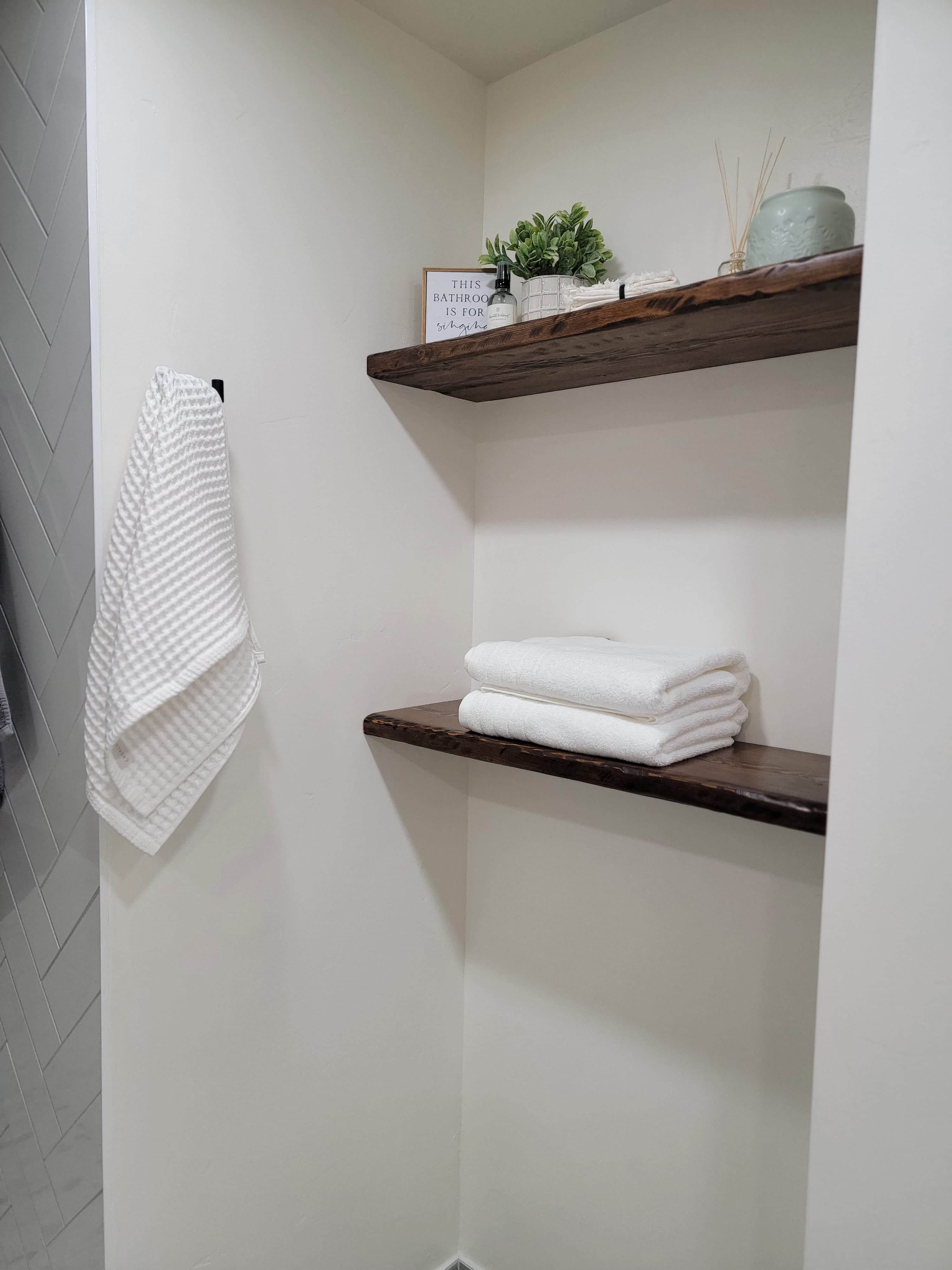 Floating Shelves — Solid walnut bathroom shelves