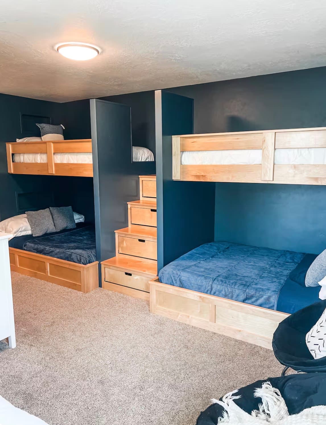 Bunk Beds — Solid wood bunks with drawer stairs